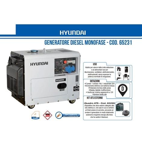 Generatore di corrente diesel 5,2 Kw Hyundai silenziato 65231