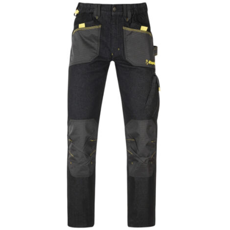 PANTALONI JEANS DA LAVORO SLICK NERO LUNGHI TG.S/M/L/XL/XXL TASCHE PORTAUTENSILI, "S"
