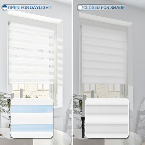 Allesin Store Enrouleur Jour Nuit sans Perçage,  Facile à Installer avec Clips pour Fenêtre ou Porte, 55 x 130 cm,  Blanc