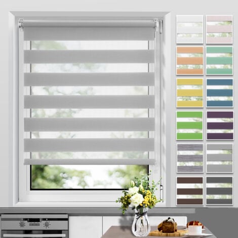Allesin Store Enrouleur Jour Nuit sans Perçage,  Facile à Installer avec Clips pour Fenêtre ou Porte, 50 x 120 cm,  Gris