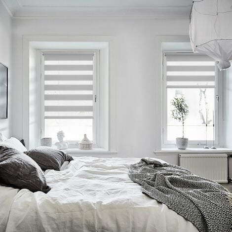 Allesin Store Enrouleur Jour Nuit sans Perçage,  Facile à Installer avec Clips pour Fenêtre ou Porte, 40 x 130 cm,  Gris