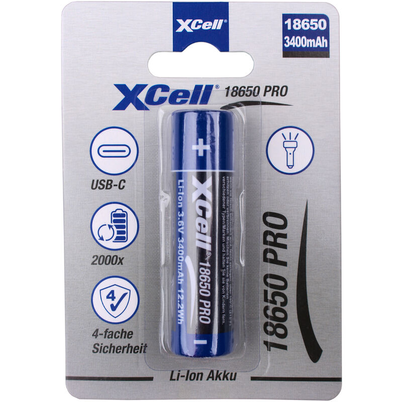 XCell 18650 Pro Li-Ion Akku 3,6V 3400mAh mit USB-C