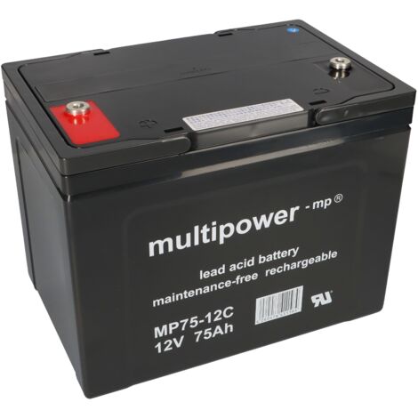 Kopie von Kopie von Amazon.de Multipower Blei-Akku MP75-12C Pb 12V 75Ah Zyklenfest, M6 Innengewinde (1/5)
