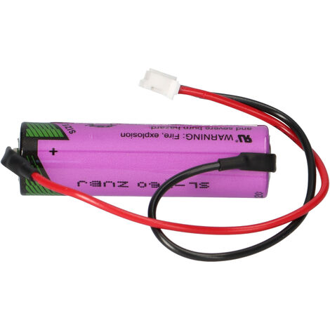 Saft Lithium 3,6V Batterie LS14250 mit Kabel und Stecker mittig an der  Zelle raus