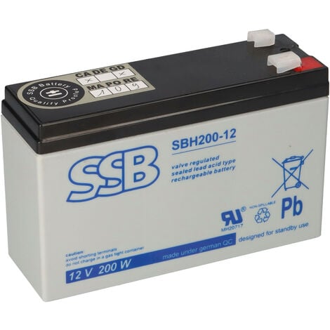 SSB Blei Akku SBH 200-12 AGM Batterie 4,8mm/6,3mm Faston - 12V 4,6Ah 171W
