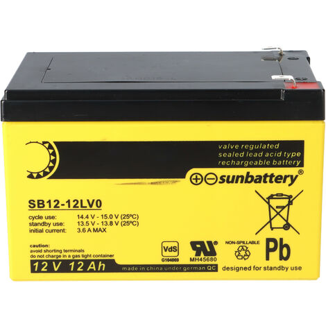 Batterie Plomb AGM 12V 26Ah Sunbattery - VdS Certifiée, Dimensions 166x175x125 Mm, Sans Entretien
