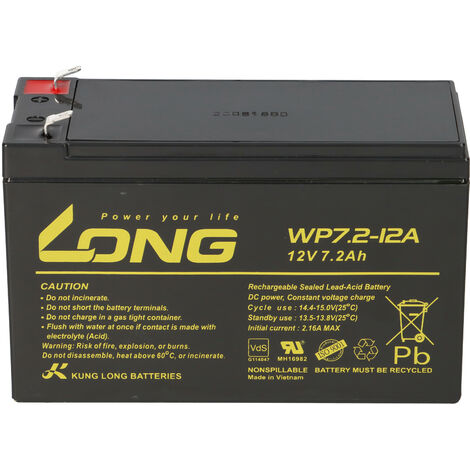 2x Kung Long VdS WP7.2-12A F1 12V 7,2 Ah Blei AGM Akku 4,8mm Faston (1/5)
