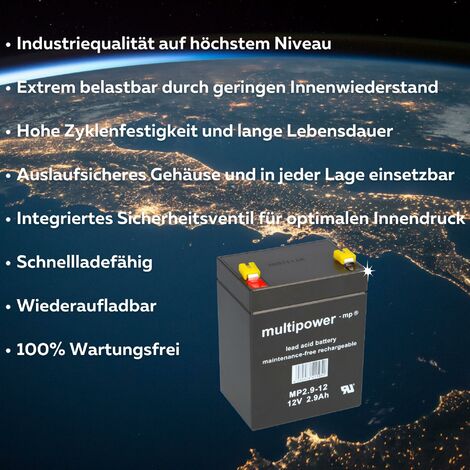 12V 2,9Ah Bleigel, für Samitec Hebesysteme zum Selbsteinbau 2 Stück