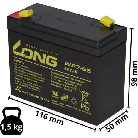 Kung Long Akku WP7-6S 6V 7Ah AGM Blei Vlies wartungsfrei 6Volt