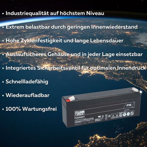 Fiamm Blei-Akku FG20201 Pb 12V / 2Ah Faston 4,8 (1/5)