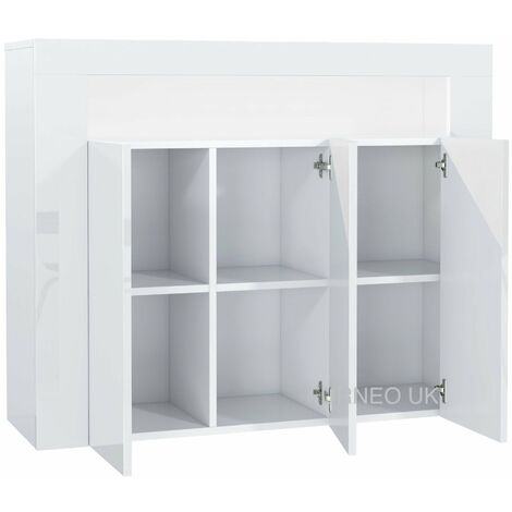 Furneo Matt & High Gloss White 3-door Sideboard Cabinet Cupboard Unit Clifton04 White LED Lights
