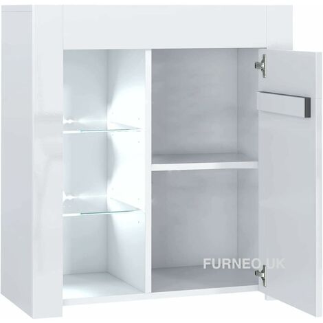 Furneo Matt & High Gloss White Cabinet Cupboard Sideboard Unit Milano10 White LED Light