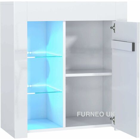 Furneo Matt & High Gloss White Cabinet Cupboard Sideboard Unit Milano10 Blue LED Light