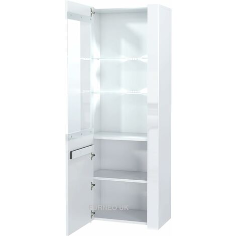 Furneo High Gloss & Matt White Display Cabinet Cupboard Milano09 White LED Lights