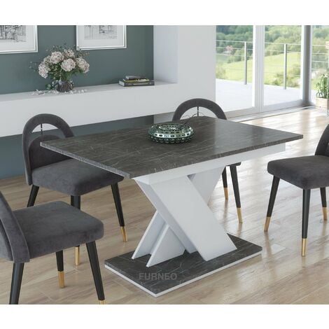 Furneo Modern Dining Table Only Extendable 120-160cm Grey Marble Effect Tavolo02 MDF