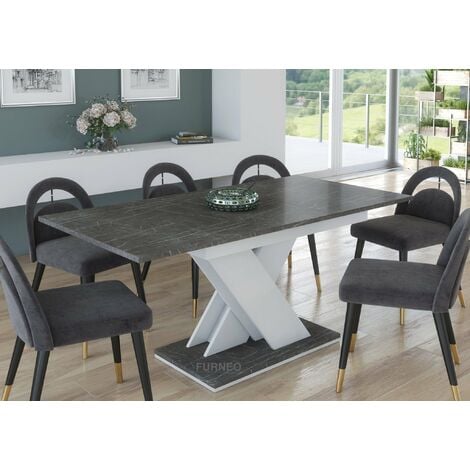 Furneo Modern Dining Table Only Extendable 120-160cm Grey Marble Effect Tavolo02 MDF