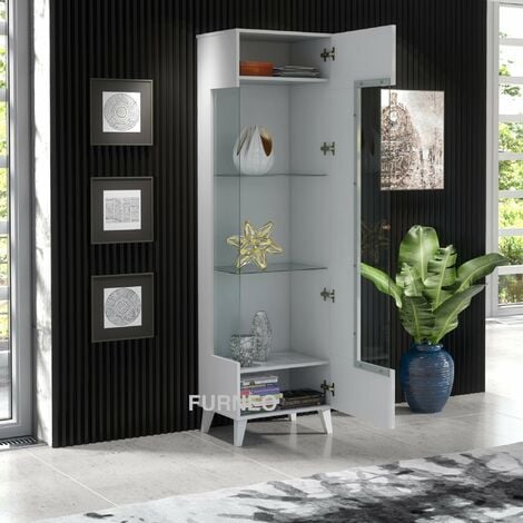 Furneo High Gloss & Matt White Display Cabinet Storage Cupboard Azzurro12 White LED Lights