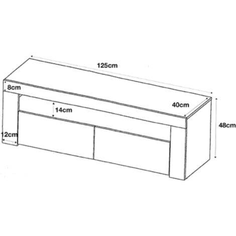 Furneo White TV Stand 125cm Cabinet Unit High Gloss & Matt Clifton03 White LED Lights