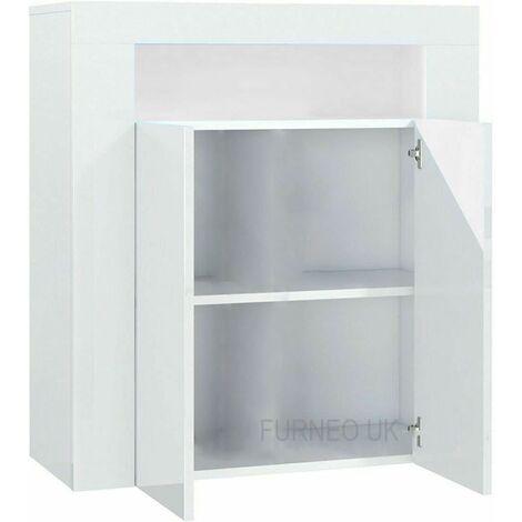 Furneo High Gloss & Matt White 2-door Sideboard Cabinet Cupboard Unit Clifton01 White LED Lights