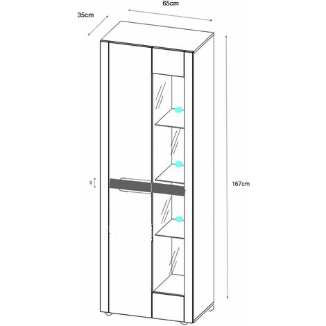 Furneo White 2-Door Display Cabinet Cupboard Matt & High Gloss Milano08 White LED Lights