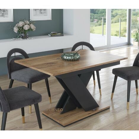 Furneo Modern Dining Table Only Extendable 120-160cm Oak Effect Tavolo03 MDF