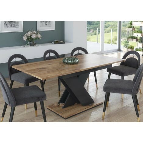 Furneo Modern Dining Table Only Extendable 120-160cm Oak Effect Tavolo03 MDF