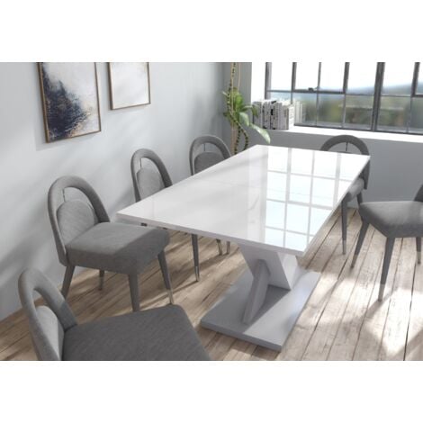 Furneo Modern Dining Table Extendable 120-160cm High Gloss White & Matt Grey Enzo 01