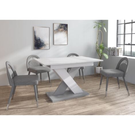 Furneo Modern Dining Table Extendable 120-160cm High Gloss White & Matt Grey Enzo 01