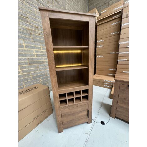 Furneo Display Cabinet Dark Oak Effect Modern Cupboard Storage LED Lights Prestigio 04