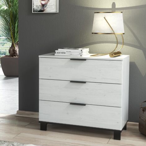 Furneo Modern White 3 Drawer Chest of Drawers Cabinet Storage Pine Effect Cozy 03 (1/5)