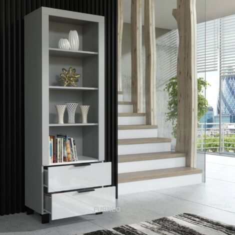 Furneo Display Cabinet Grey White High Gloss Matt Modern Storage Cupboard Blue LED Lights Enzo 18
