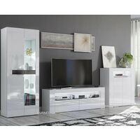 Furneo High Gloss & Matt White Living Room Set TV Stand Sideboard Display Cabinet White LED Lights