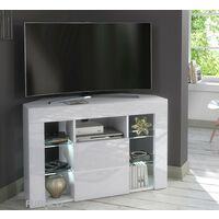 Furneo Venico02 White Corner TV Stand 100cm Matt & High Gloss White LED Lights