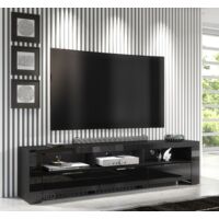 Furneo 200cm Black Long TV Stand Unit Cabinet Matt & High Gloss White LED Lights Phantom 10