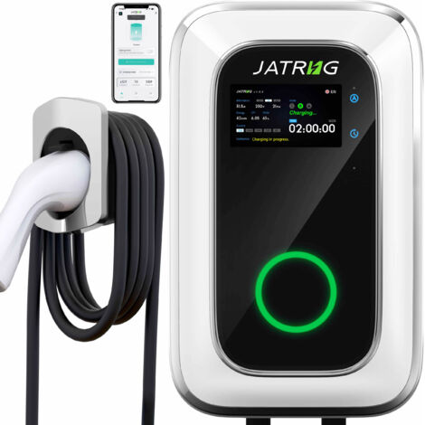 JATRHG S1 Borne de Recharge pour Véhicule Électrique 22kW 6M 32A Triphasé Blanc- Station de Charge Type 2 Wifi application Chargeur Rapide EV Wallbox