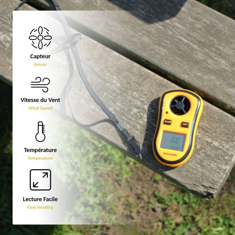 Anémomètre FISHTEC digital - Vitesse du Vent + Température + Echelle de Beaufort 4