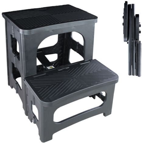 Fishtec – Escabeau 2 marches pliable antidérapant – Hauteur de travail 2m – Matériau polypropylène solide – Dimensions 43x38x33cm