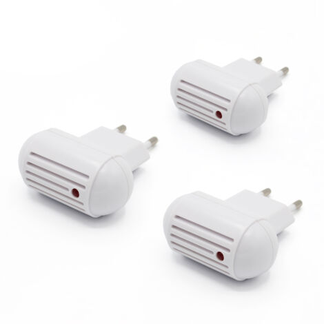 Lot de 3 prises anti-moustiques ultrasons – Écologique, sans produits chimiques – Pour espaces jusqu'à 50 m² – Normes CE, dimensions 12x9x7 cm – Soldela