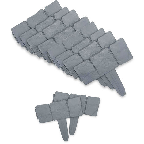 Lot de 10 bordures de jardin effet pierre en polypropylène – Longueur totale 2.50m – Dimensions 25x23x1.5cm – Coloris gris – Soldela