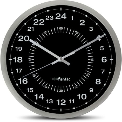 Fishtec – Horloge murale 24 heures Ø 30 cm – Horloge à quartz – Cadran double pour lisibilité maximale – Matériau ABS