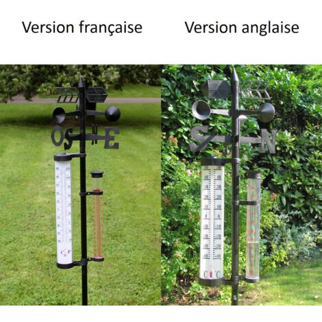 Station Météo 3 En 1 Jardin - Girouette, Thermomètre, Pluviomètre - Décoration Fonctionnelle, Hauteur 140 Cm - 4