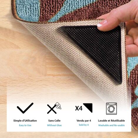 Lot de 8 coins antidérapants FISHTEC pour tapis - Réutilisables et Lavables