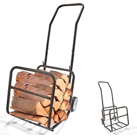 Chariot à bûches 2-en-1 – Acier robuste – Charge max 50 kg – Support amovible pour transport facile – Dimensions 114 x 62 x 44 cm – Soldela