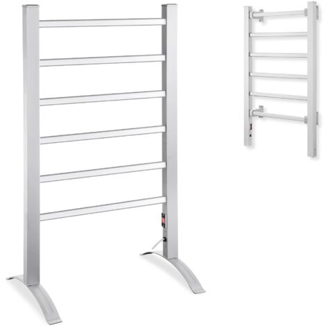 Chauffe-serviettes électrique 90W – 6 barres – Mobile ou mural – Interrupteur marche/arrêt – Dimensions 555x355x895 mm