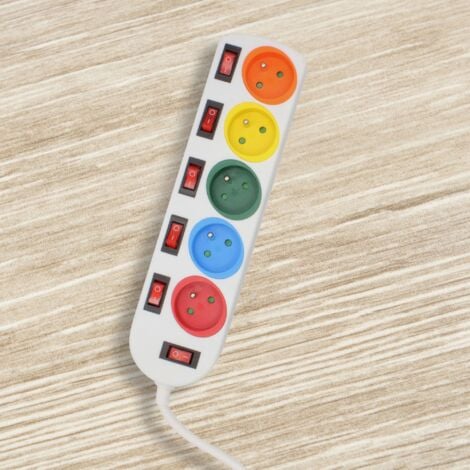 Multiprise FISHTEC White - 5 Prises Couleurs - Câble 1,5m
