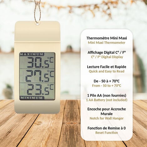 Thermomètre Extérieur Grands Chiffres - Mémoire des Températures