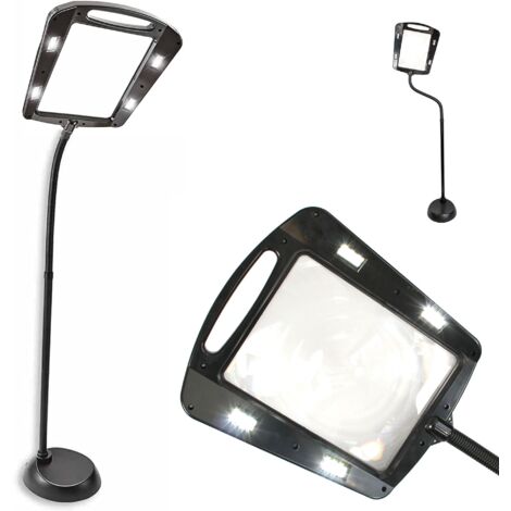 Fishtec – Loupe sur pied 5x flexible 160 cm – 12 LEDs – Grossissement x5 pour lecture précise – Lumière du jour 6500K