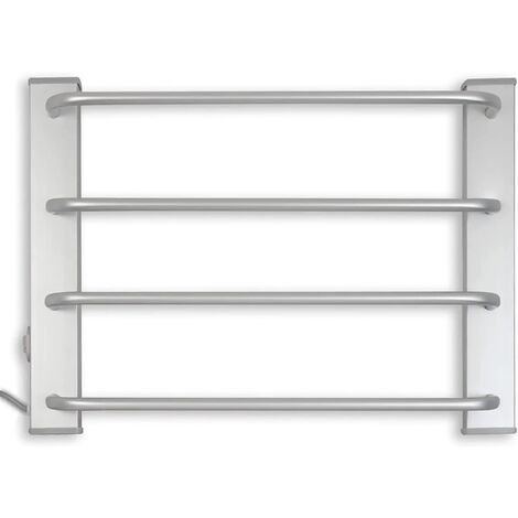 Fishtec – Sèche-serviette électrique mural 60W – Aluminium brossé – Dimensions 50x37x9cm – Installation facile avec 4 points de montage