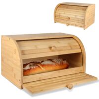 Fishtec – Boîte à pain en bambou naturel – Fermeture glissière – Planche à découper rainurée – Dimensions 37.5x23.5x19.7cm