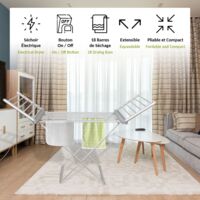 FISHTEC Étendoir à Linge Électrique Chauffant 8 Barres - Sèche Serviette Pliable 95x63x74cm Aluminium